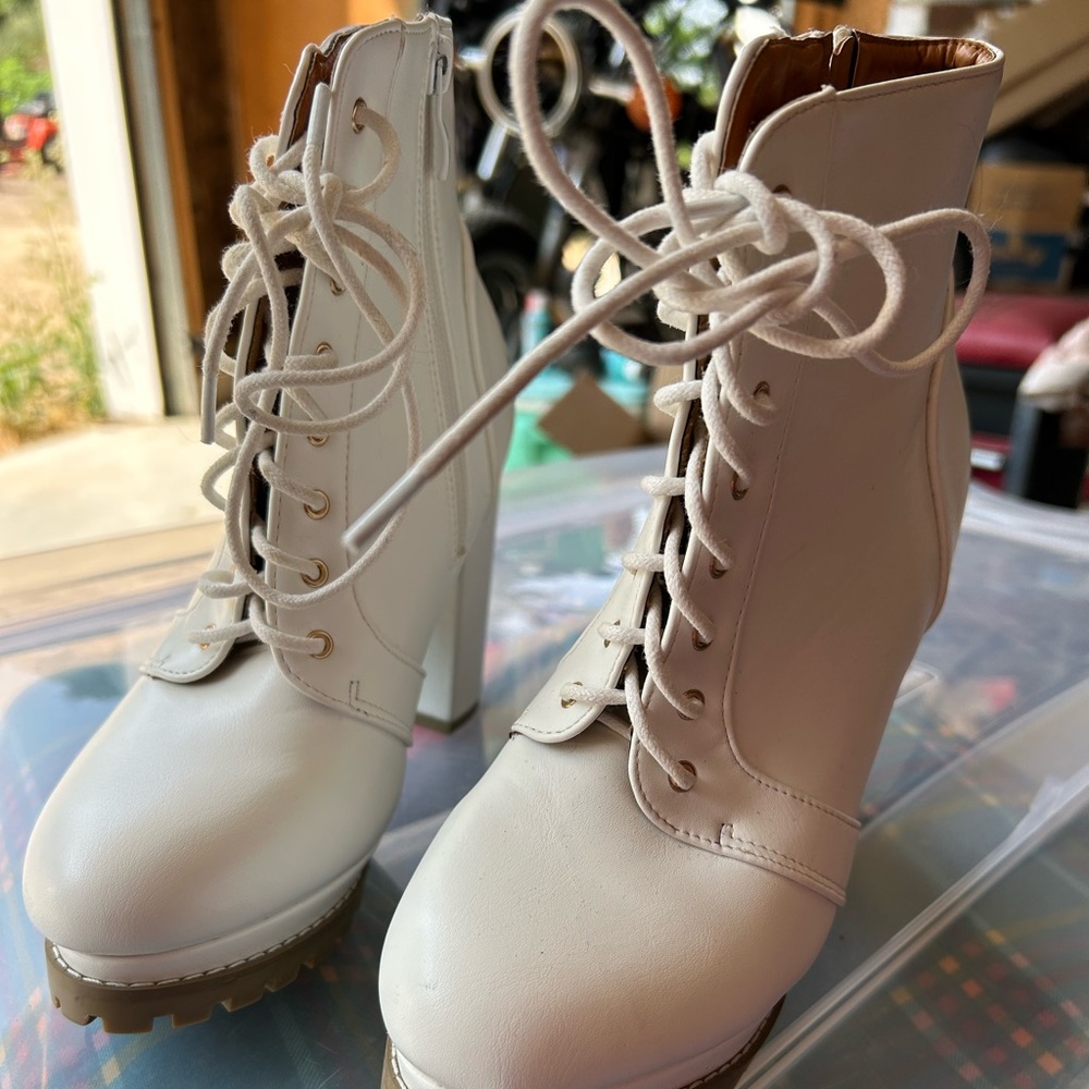 White platform booties